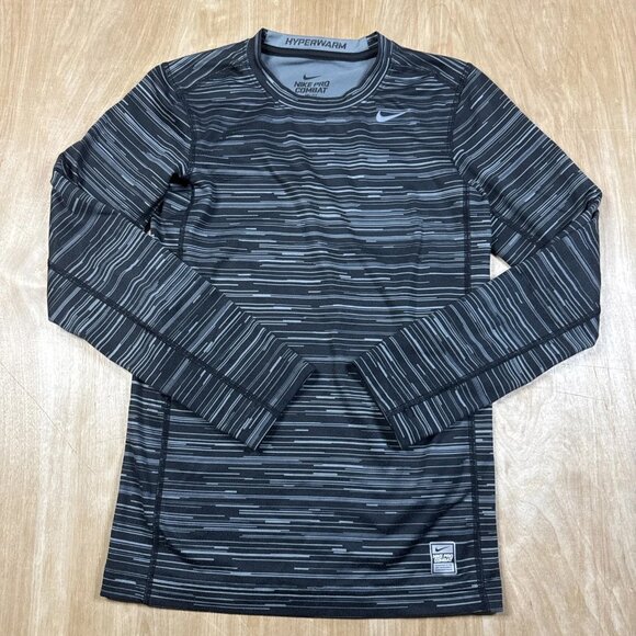Nike Pro Combat Hyperwarm Boy's Baselayer Gray Activewear Long Sleeve Size Large - Picture 1 of 6